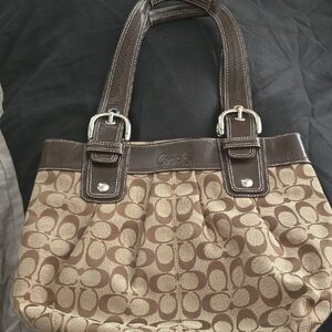 Coach Signature Brown and Tan Shoulder Bag
